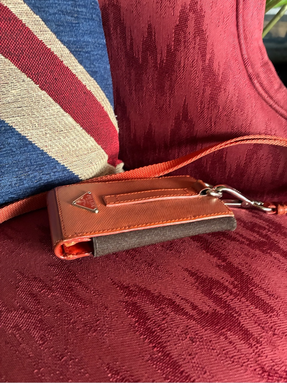 Prada Orange Saffiano Leather Ipod/Cellphone Case with Neck Lanyard - Picture 8 of 12